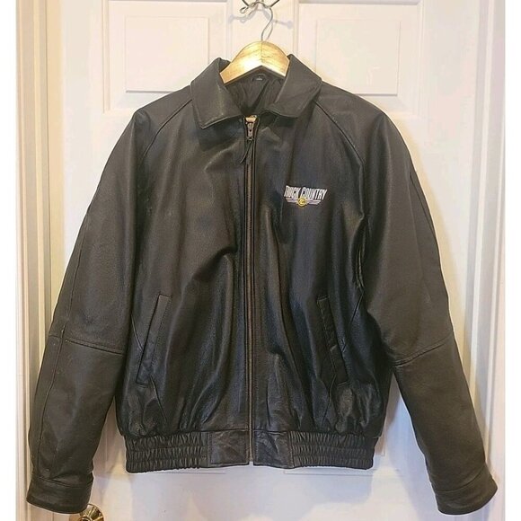 Vintage Burks Bay Leather Bomber Jacket Mens Large Black Member's Edition - Picture 1 of 10